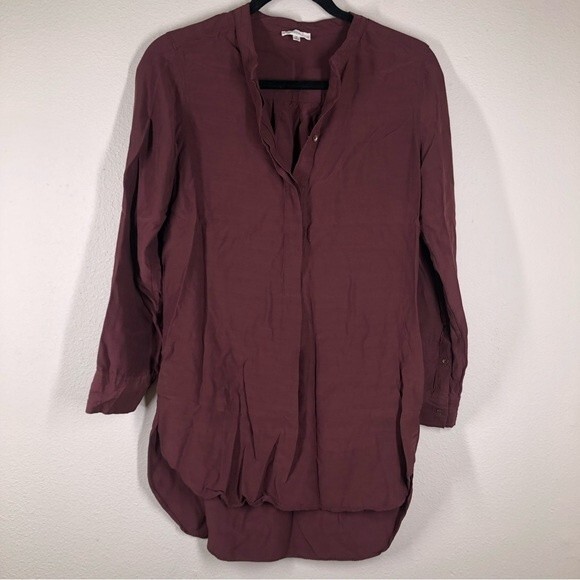 Aritzia Wilfred Maroon Tunic Long Sleeve Top V-Neck Button Shirt Popover XS - Picture 1 of 8
